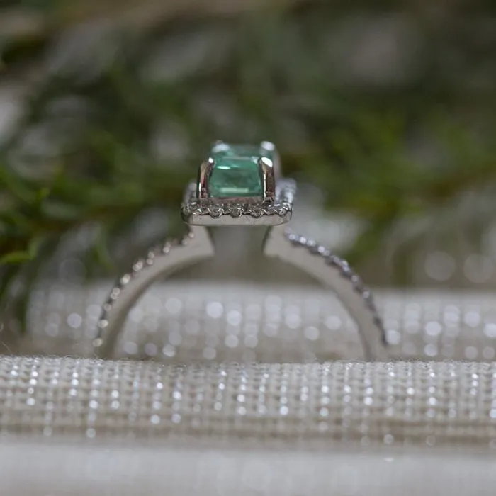 Emerald Engagement Ring Platinum Teal Diamond Emerald Ring Petite Engagement Ring Size 45 Antique Inspired Jewelry by Anueva Jewelry Anueva Jewelry Rings