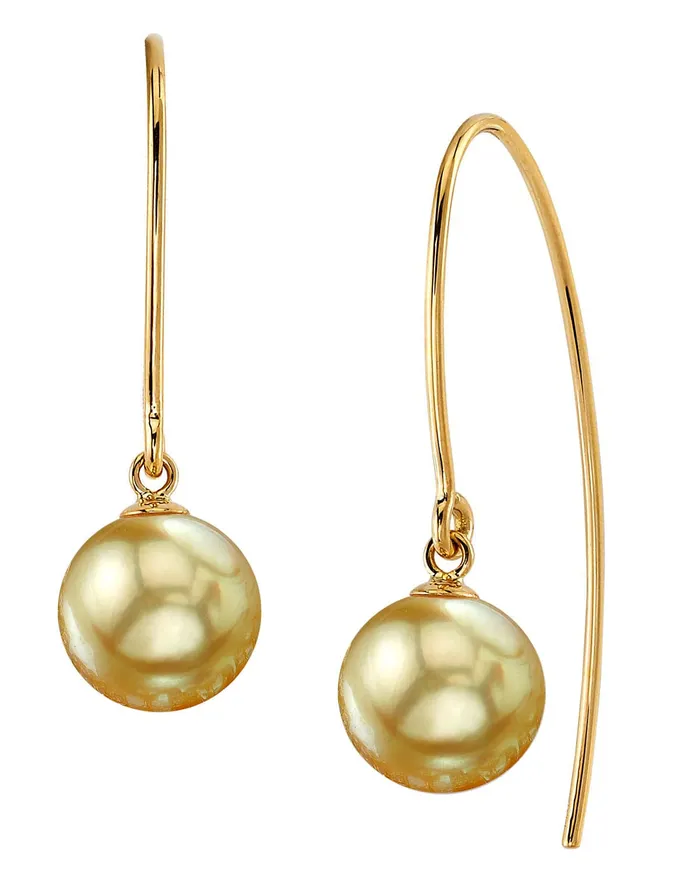 Golden South Sea Pearl Capital Dangle Earrings SPT Earrings