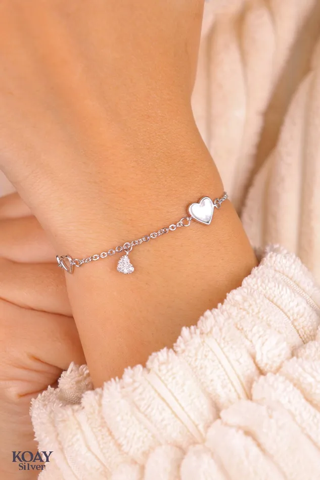 KOAY Silver Store Bracelets White Heart Bracelet