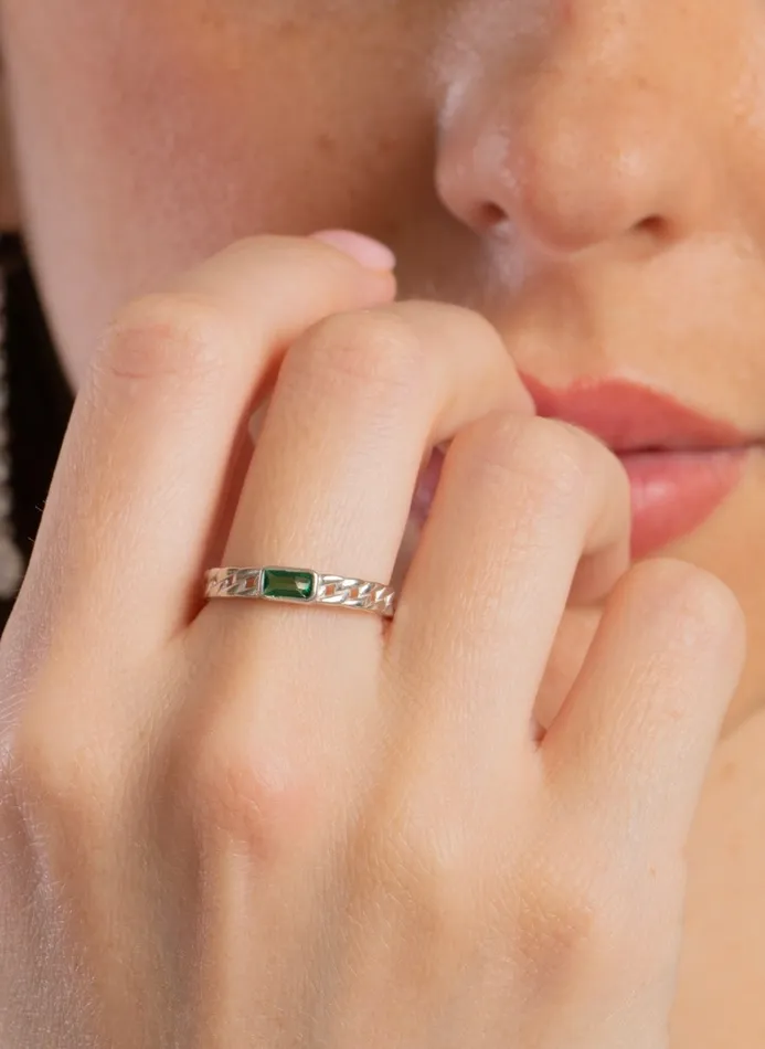 KOAY Silver Store Rings Zircon 0101Green Ring