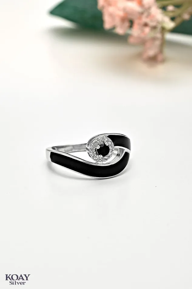KOAY Silver Store Rings Zircon Ring 060Black