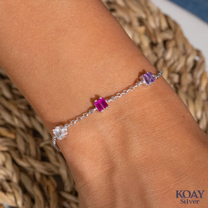 KOAY Silver Store Zircon Pink And Purple Bracelet 02 Bracelets