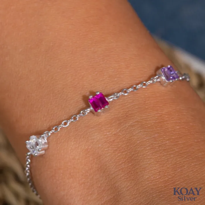 KOAY Silver Store Zircon Pink And Purple Bracelet 02 Bracelets