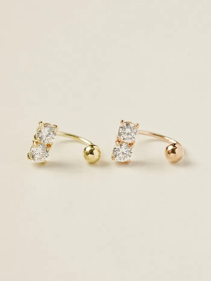 MinimalBijoux 14K Gold Crystal Bar Curve Piercing 20G PreStyled Sets