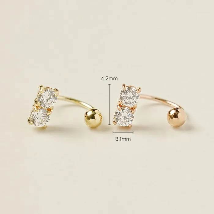 MinimalBijoux 14K Gold Crystal Bar Curve Piercing 20G PreStyled Sets