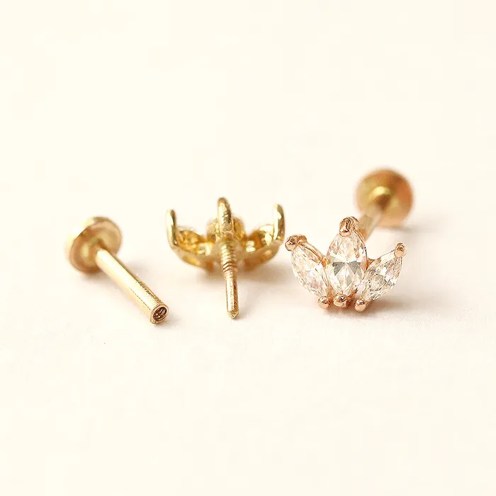 MinimalBijoux 14K Gold Mini Tiara Internally Threaded Labret Piercing 18G16G PreStyled Sets
