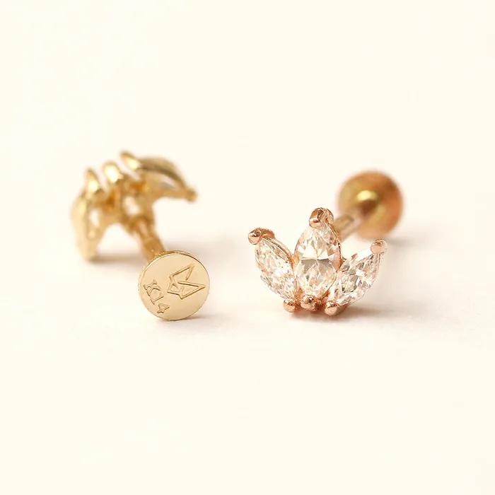 MinimalBijoux 14K Gold Mini Tiara Internally Threaded Labret Piercing 18G16G PreStyled Sets
