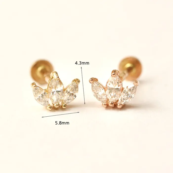 MinimalBijoux 14K Gold Mini Tiara Internally Threaded Labret Piercing 18G16G PreStyled Sets