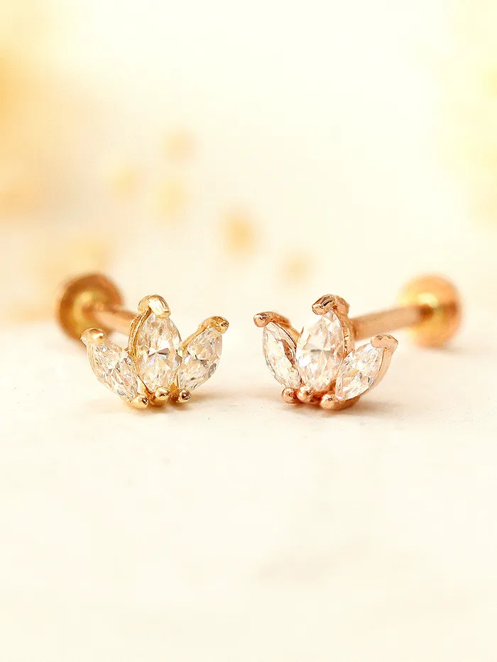 MinimalBijoux 14K Gold Mini Tiara Internally Threaded Labret Piercing 18G16G PreStyled Sets