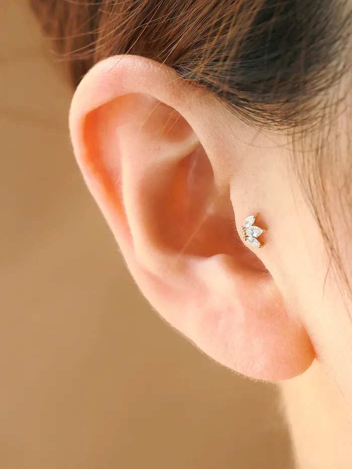 MinimalBijoux 14K Gold Mini Tiara Internally Threaded Labret Piercing 18G16G PreStyled Sets