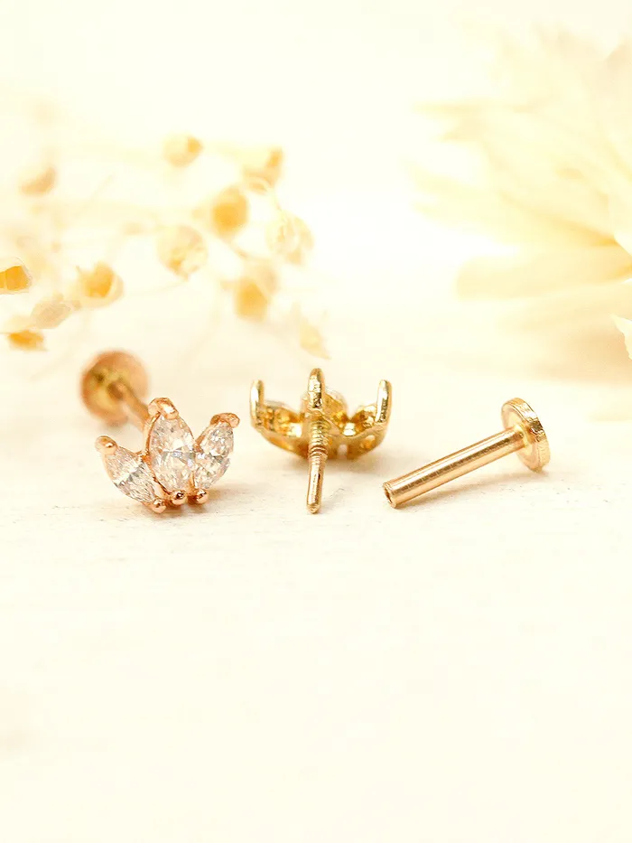 MinimalBijoux 14K Gold Mini Tiara Internally Threaded Labret Piercing 18G16G PreStyled Sets