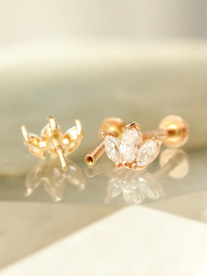 MinimalBijoux 14K Gold Mini Tiara Internally Threaded Labret Piercing 18G16G PreStyled Sets