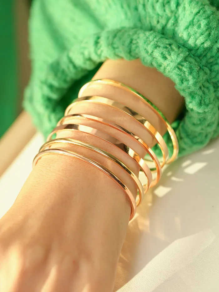 MinimalBijoux Bracelets 14K 18K Gold Hollow Layered Bangle Bracelet