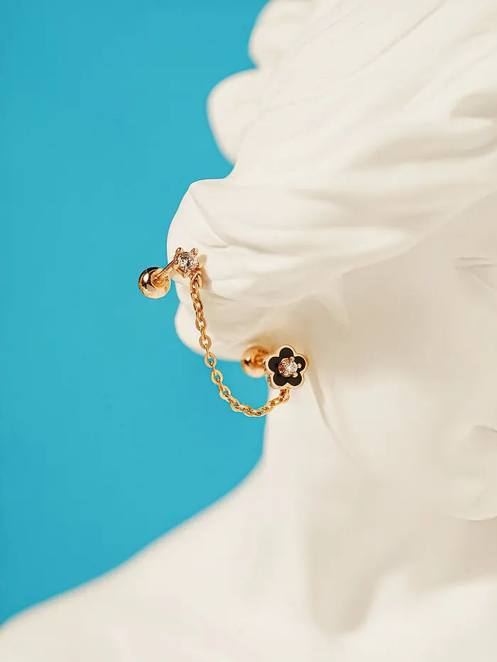 MinimalBijoux Earrings 14K Gold Anica Flower Layered Drop Cartilage Earring 20G