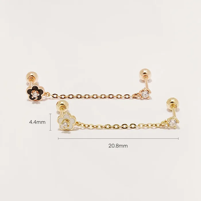 MinimalBijoux Earrings 14K Gold Anica Flower Layered Drop Cartilage Earring 20G