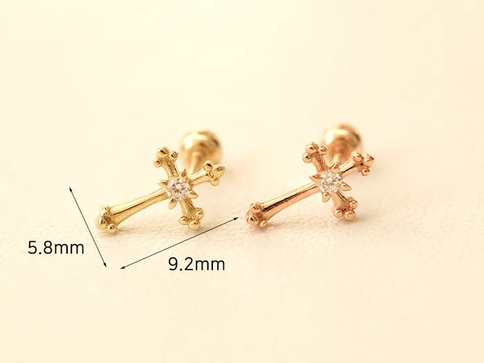 MinimalBijoux Earrings 14K Gold Antique Cross Cartilage Earring 20G