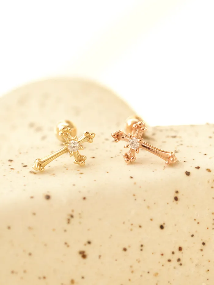 MinimalBijoux Earrings 14K Gold Antique Cross Cartilage Earring 20G
