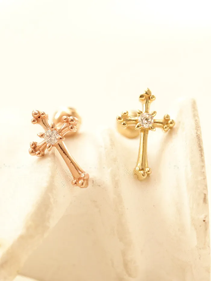 MinimalBijoux Earrings 14K Gold Antique Cross Cartilage Earring 20G