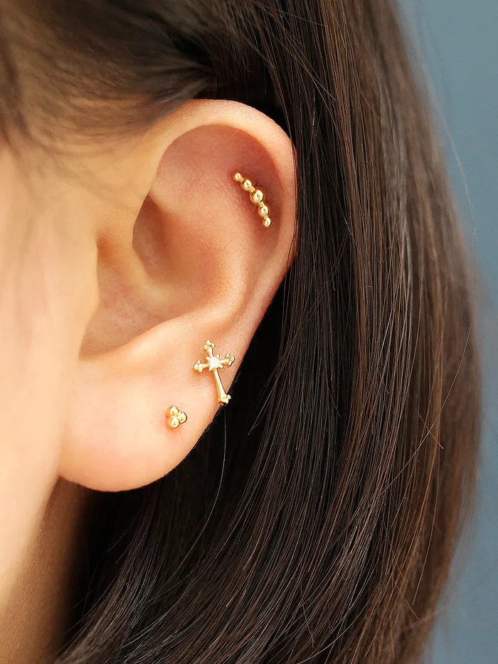 MinimalBijoux Earrings 14K Gold Antique Cross Cartilage Earring 20G