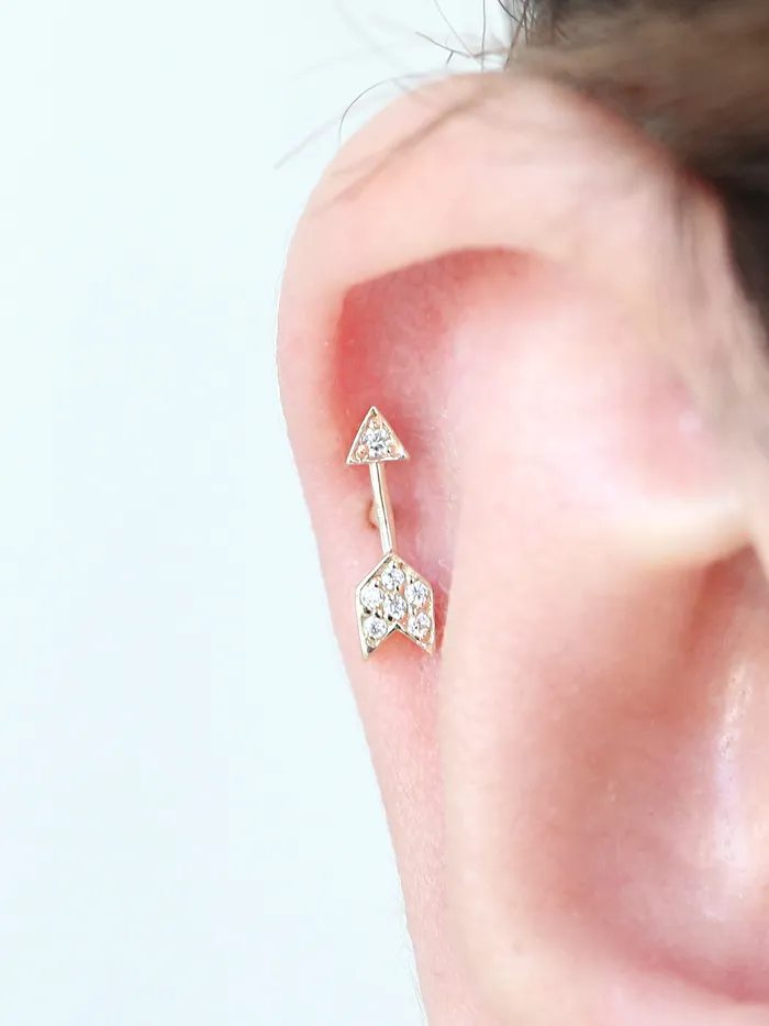 MinimalBijoux Earrings 14K Gold Arrow Cartilage Earring 18g16g