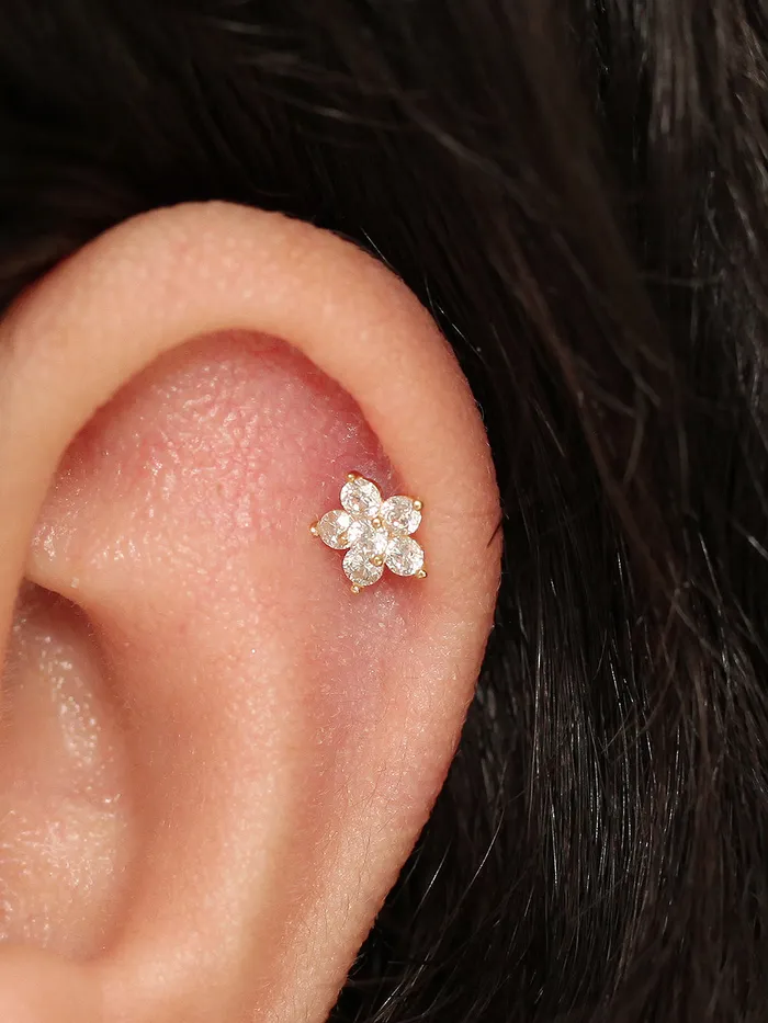 MinimalBijoux Earrings 14K gold Best Flower cartilage earring 20g