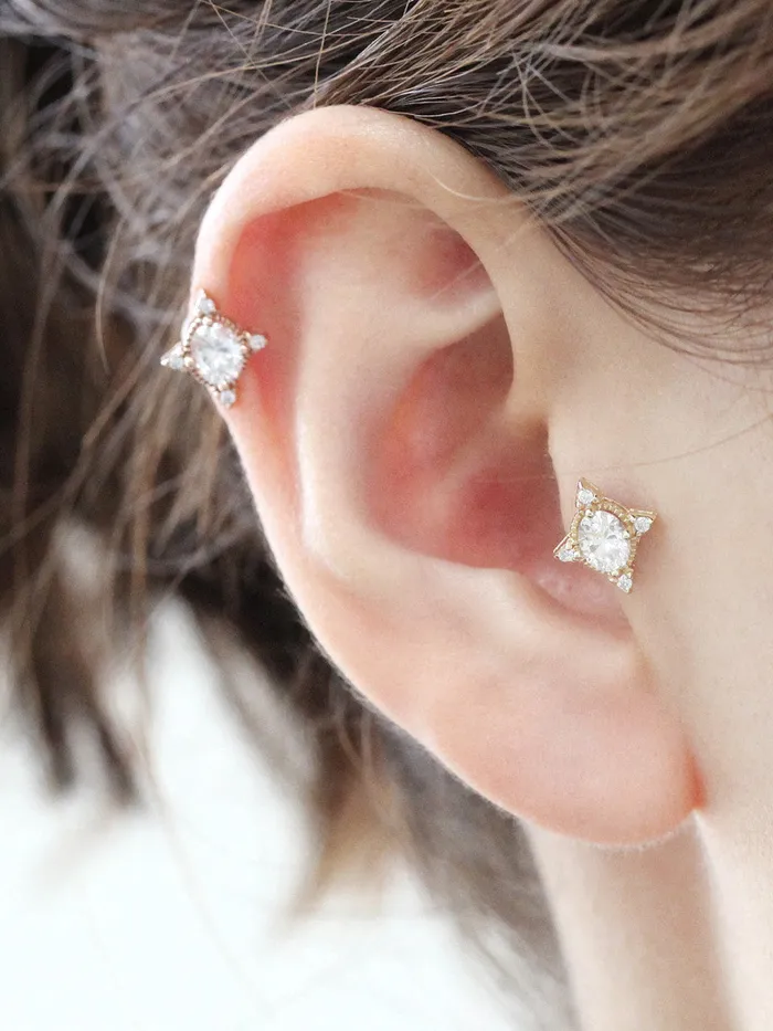 MinimalBijoux Earrings 14K Gold Bling Oval Cubic Cartilage Earring 18G16G