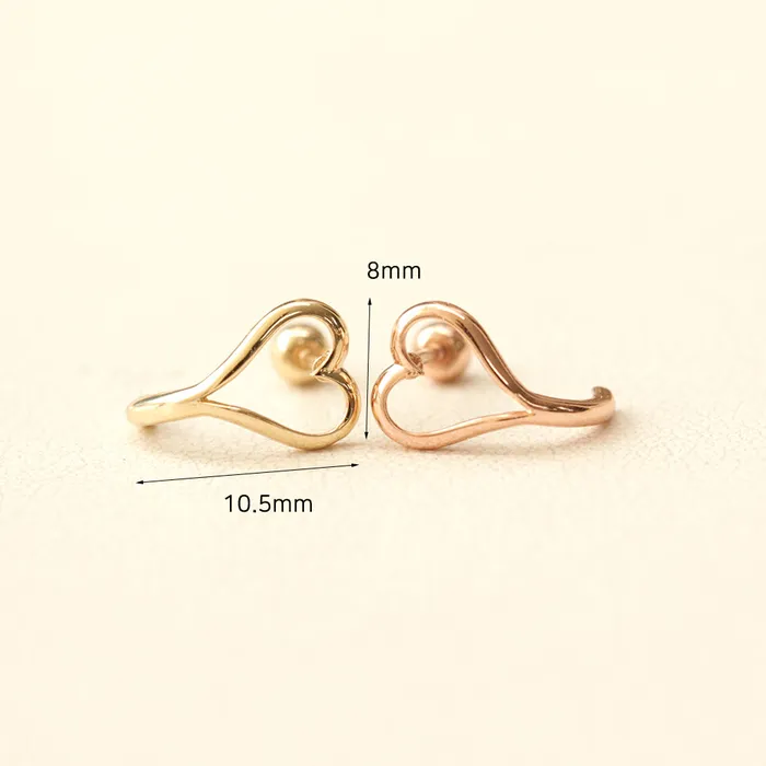 MinimalBijoux Earrings 14K Gold Heart Point Half Hoop Cartilage Earring 20G18G16G