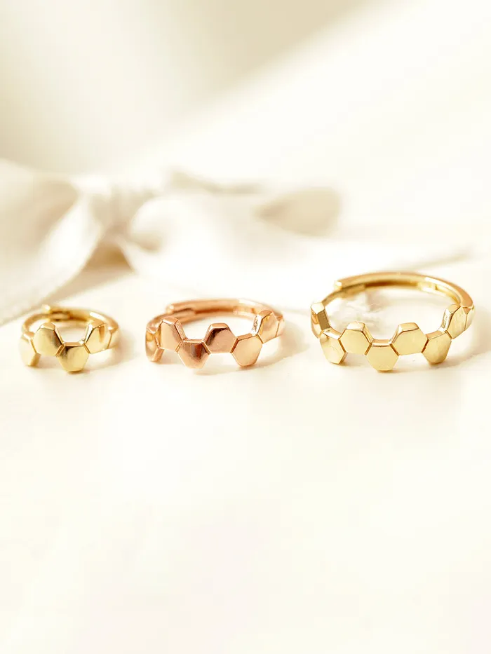 MinimalBijoux Earrings 14K Gold Honeycomb Hoop Earring