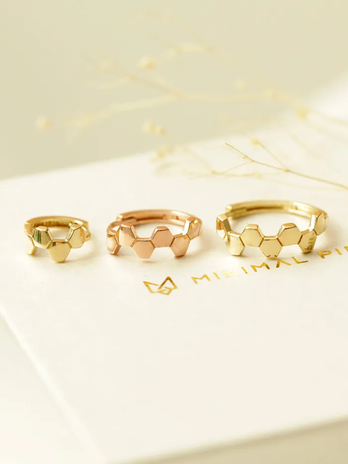 MinimalBijoux Earrings 14K Gold Honeycomb Hoop Earring