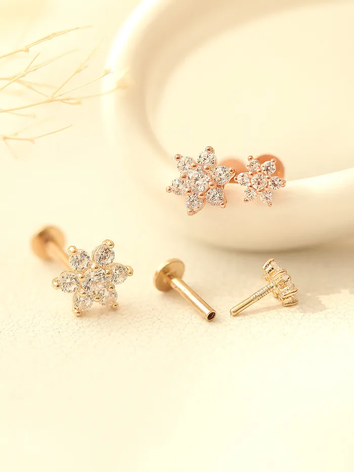 MinimalBijoux Earrings 14K gold Lovely Flower Internally Threaded Labret Piercing 18g16g MinimalBijoux Earrings 14K gold Lovely Flower Internally Threaded Labret Piercing 18g16g