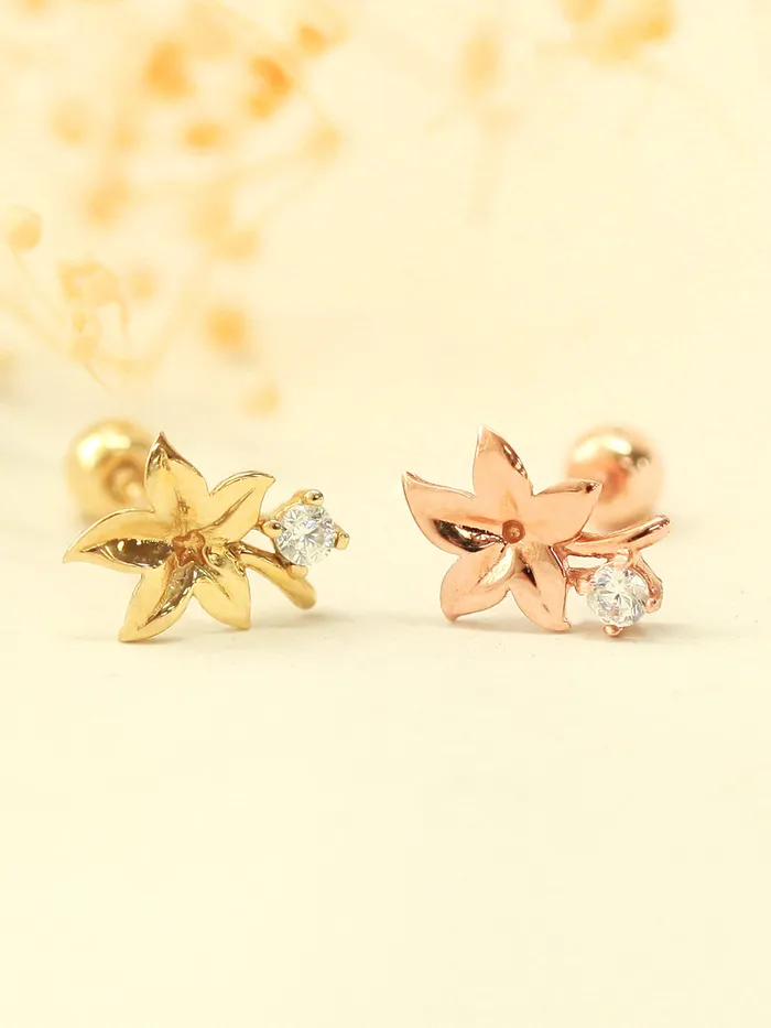 MinimalBijoux Earrings 14K Gold Maple Mini Cubic Cartilage Piercing Earring 20G18G16G MinimalBijoux Earrings 14K Gold Maple Mini Cubic Cartilage Piercing Earring 20G18G16G