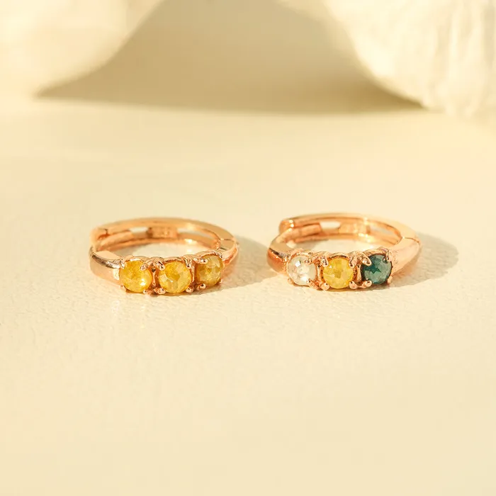 MinimalBijoux Earrings 14K Gold Rough Diamond Hoop Earring