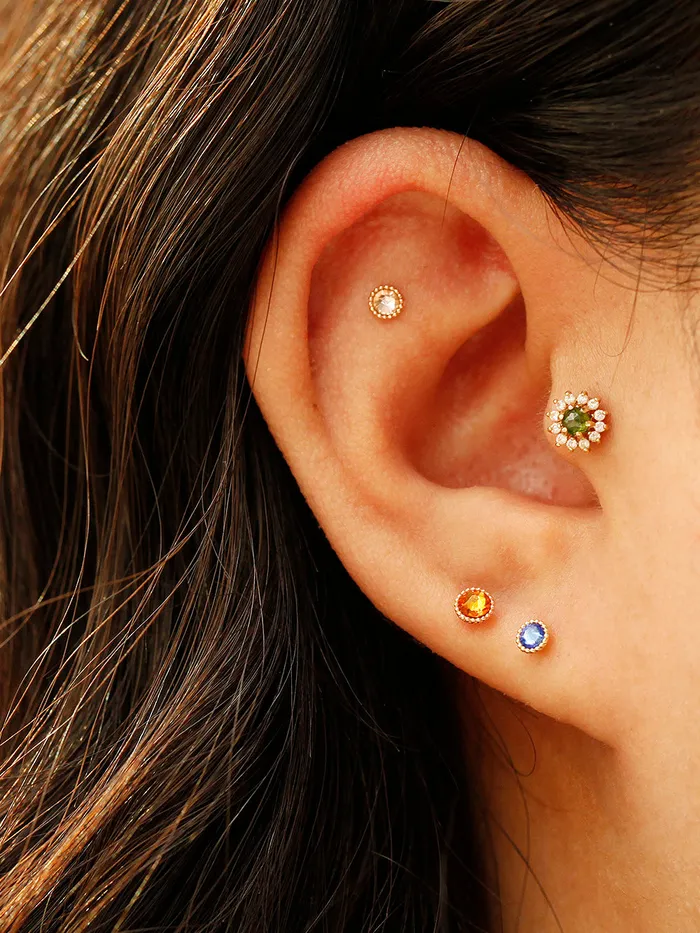 MinimalBijoux Earrings 14K Gold Stone Flower Ball Cartilage Earring 20G18G16G