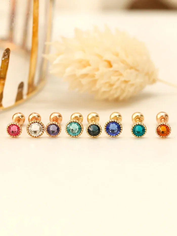 MinimalBijoux Earrings 14K Gold Stone Flower Ball Cartilage Earring 20G18G16G