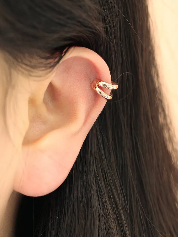 MinimalBijoux Earrings 14K Gold Two Line Hoop Earring