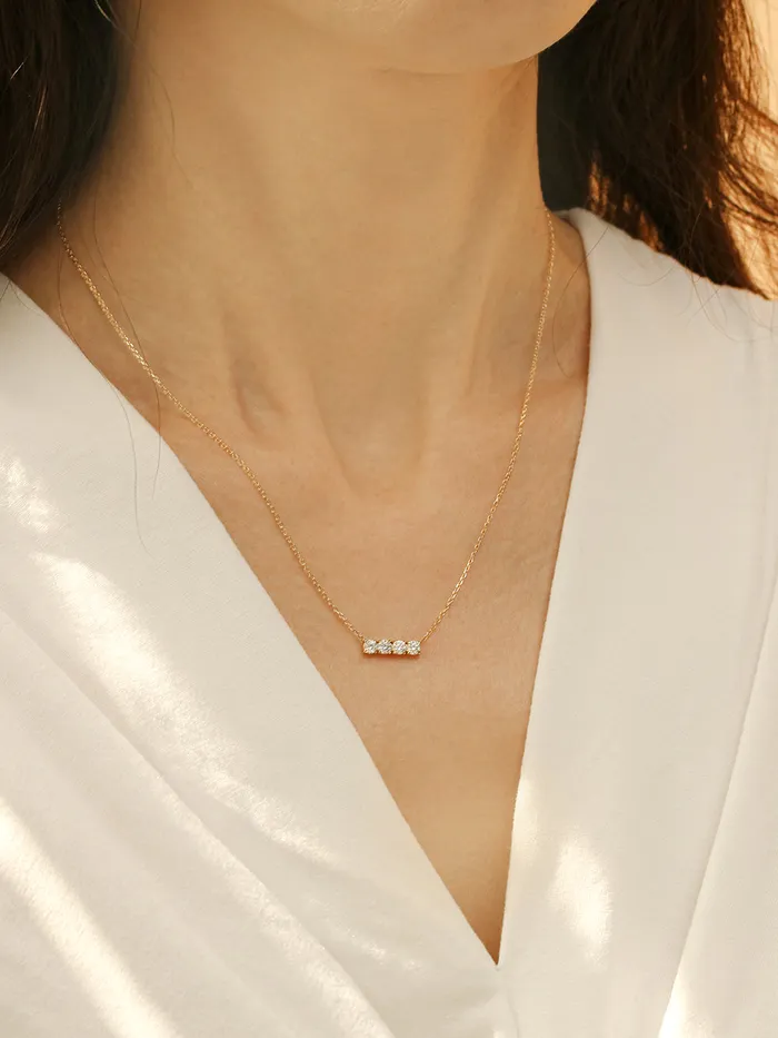 MinimalBijoux Necklaces 14K 18K Gold Moissanite Cubics Bar Necklace
