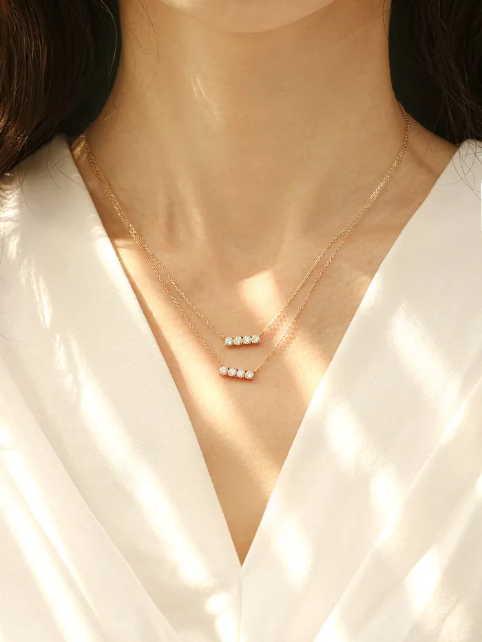 MinimalBijoux Necklaces 14K 18K Gold Moissanite Cubics Bar Necklace