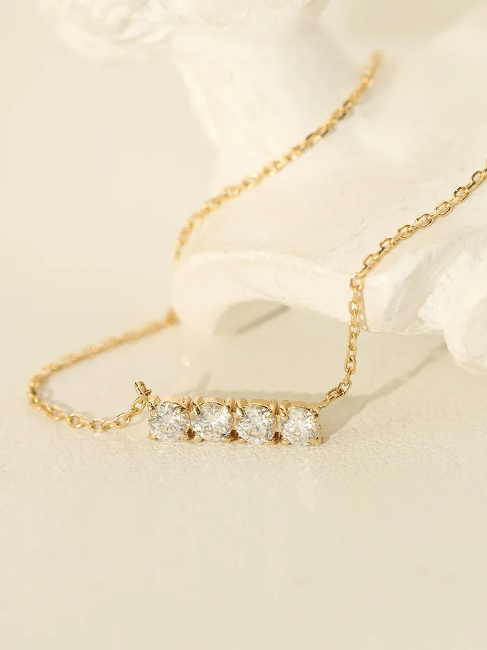 MinimalBijoux Necklaces 14K 18K Gold Moissanite Cubics Bar Necklace