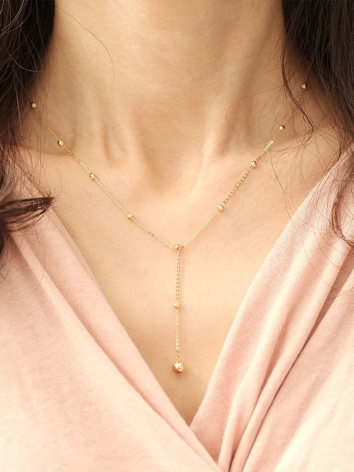 MinimalBijoux Necklaces 14K Gold Cutting Drop Ball Necklace
