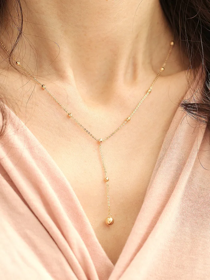 MinimalBijoux Necklaces 14K Gold Cutting Drop Ball Necklace