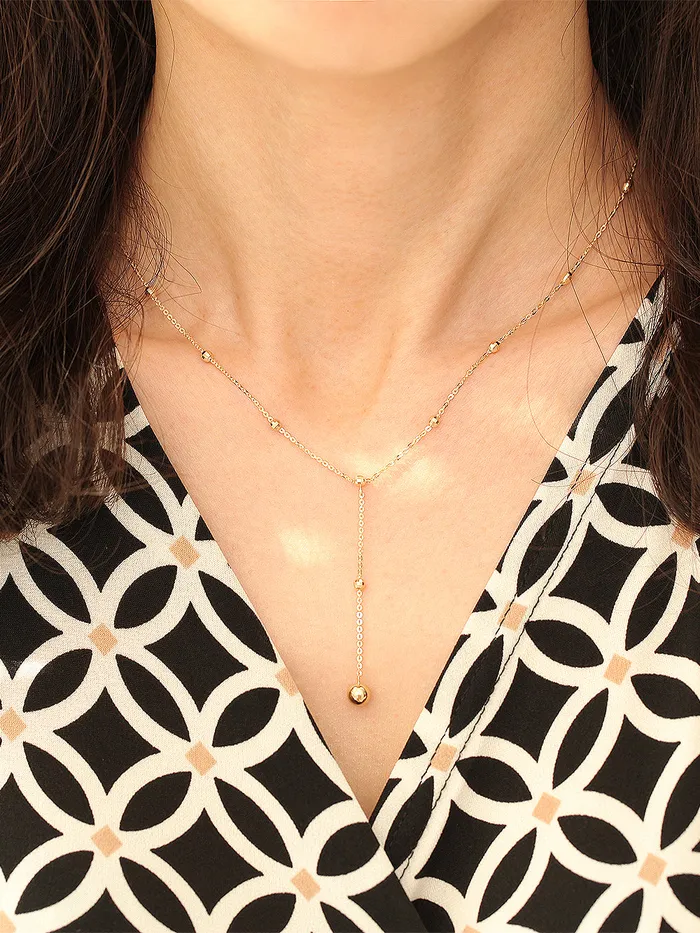 MinimalBijoux Necklaces 14K Gold Cutting Drop Ball Necklace
