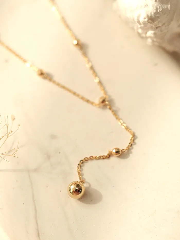 MinimalBijoux Necklaces 14K Gold Cutting Drop Ball Necklace