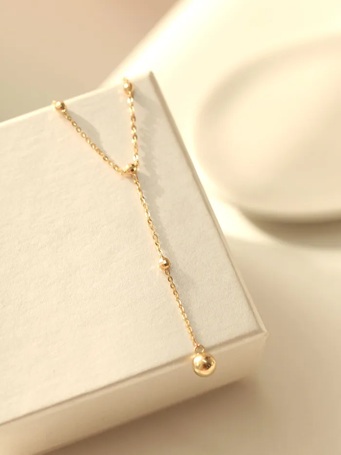 MinimalBijoux Necklaces 14K Gold Cutting Drop Ball Necklace