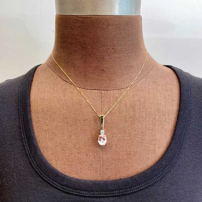 Moriartys Gem Art Necklaces 14K Yellow Gold Morganite and Blue Zircon Pendant 297 Carats