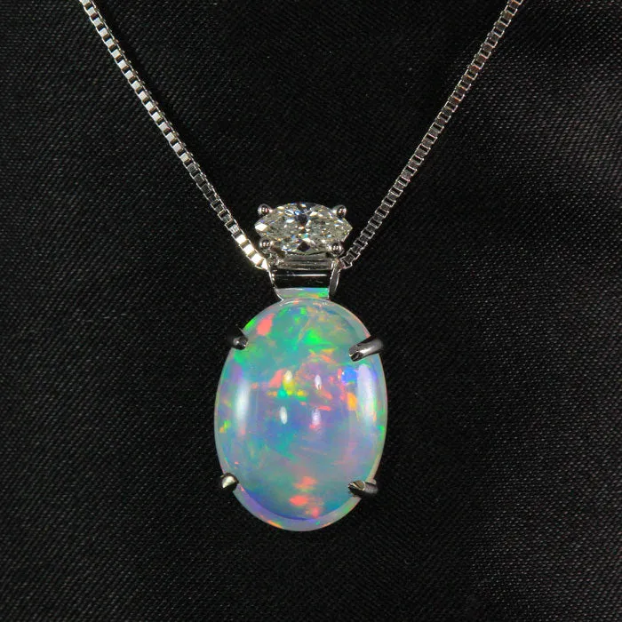 Necklaces 14k White Gold Oval Cabachon Opal and Diamond Pendant 530 Carats Moriartys Gem Art Necklaces 14k White Gold Oval Cabachon Opal and Diamond Pendant 530 Carats Moriartys Gem Art