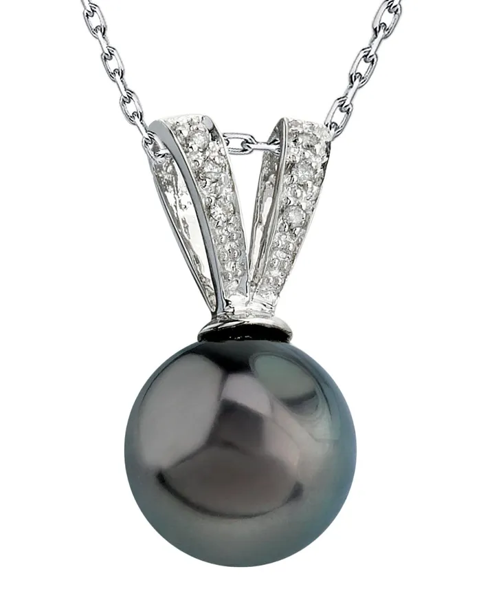 Necklaces Black Tahitian Pearl Diamond Vesper Pendant SPT