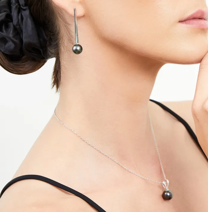 Necklaces Black Tahitian Pearl Diamond Vesper Pendant SPT