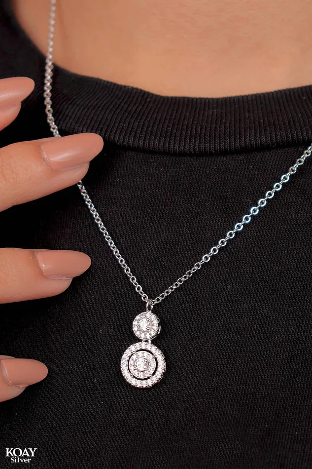 Necklaces KOAY Silver Store Zircon Circle 02Necklace