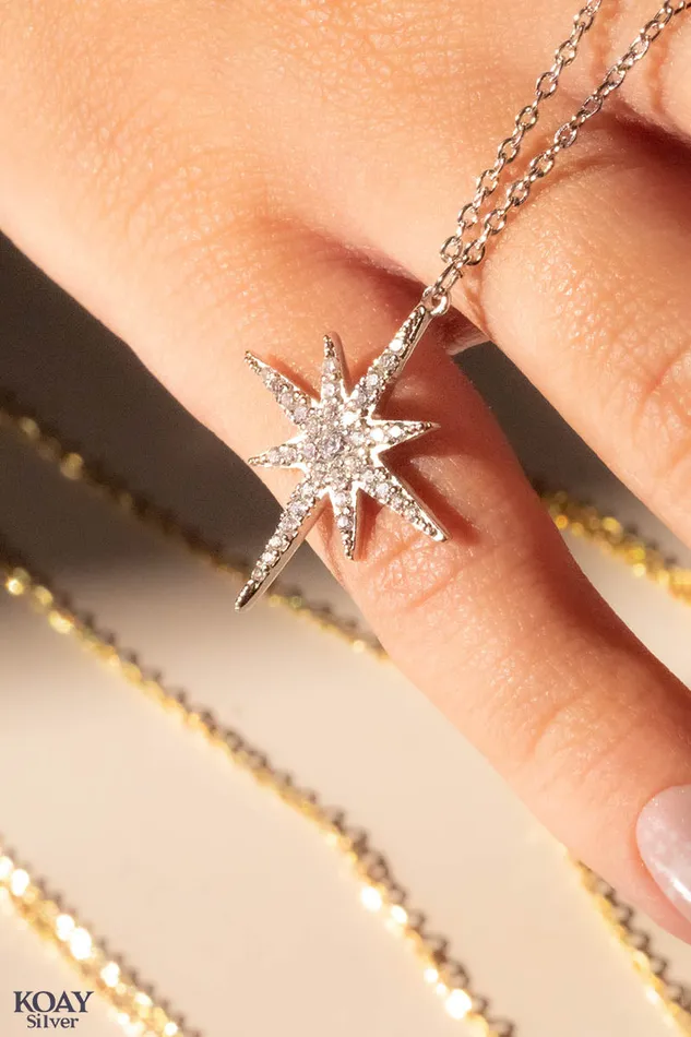 Necklaces KOAY Silver Store Zircon Large North Star Necklace