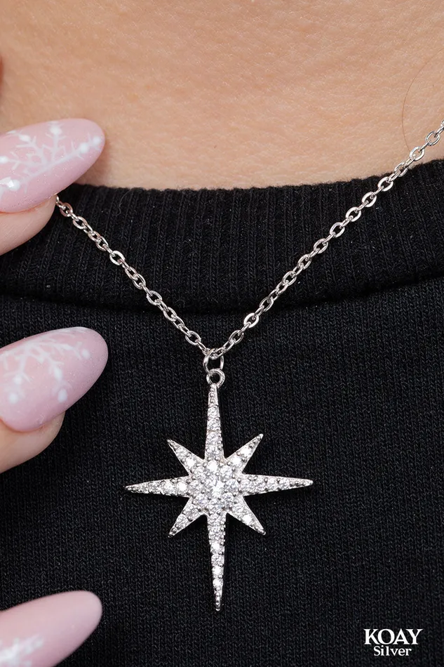 Necklaces KOAY Silver Store Zircon Large North Star Necklace Necklaces KOAY Silver Store Zircon Large North Star Necklace
